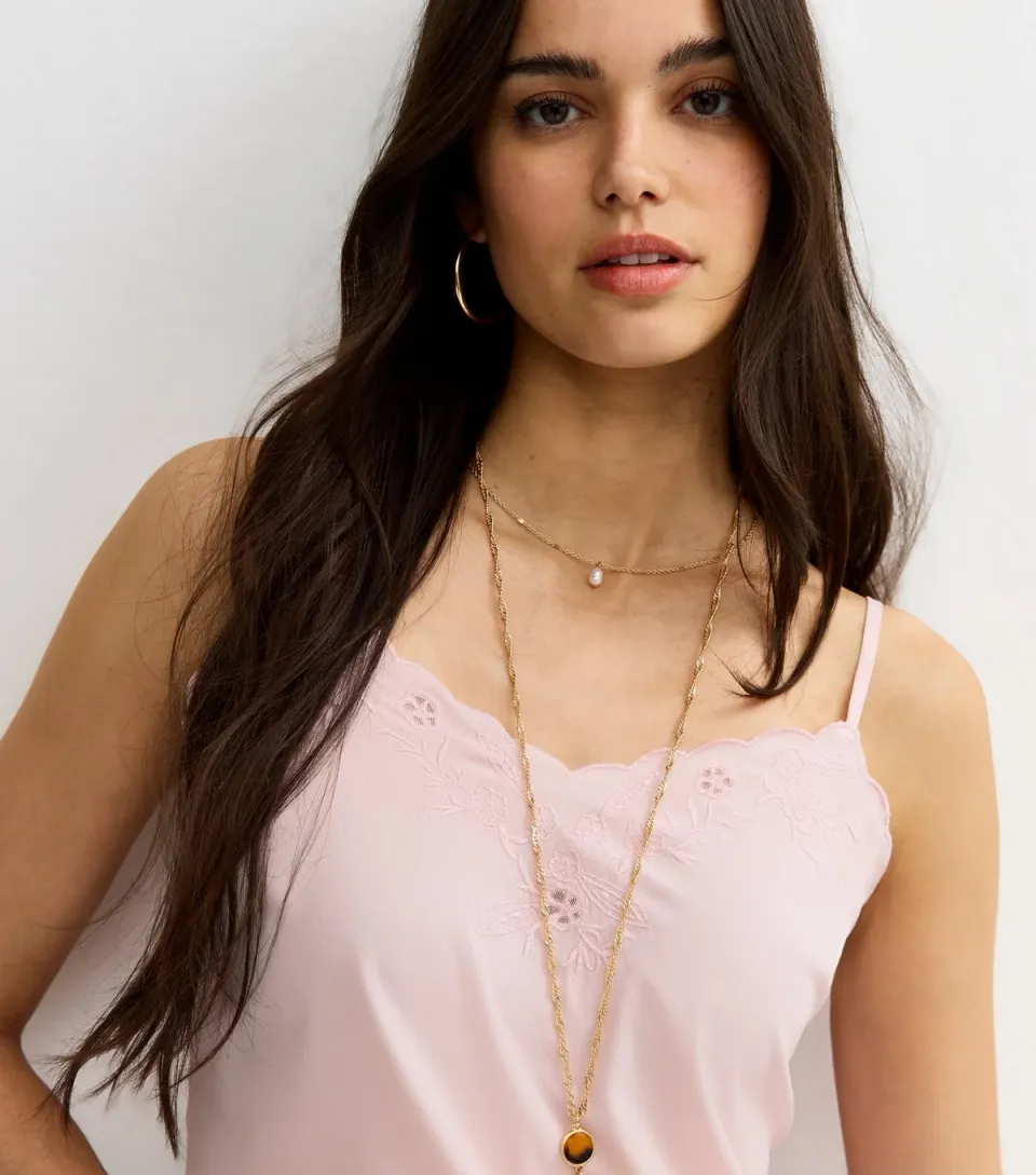 Women's Pale Pink Embroidered Strappy Cami Top