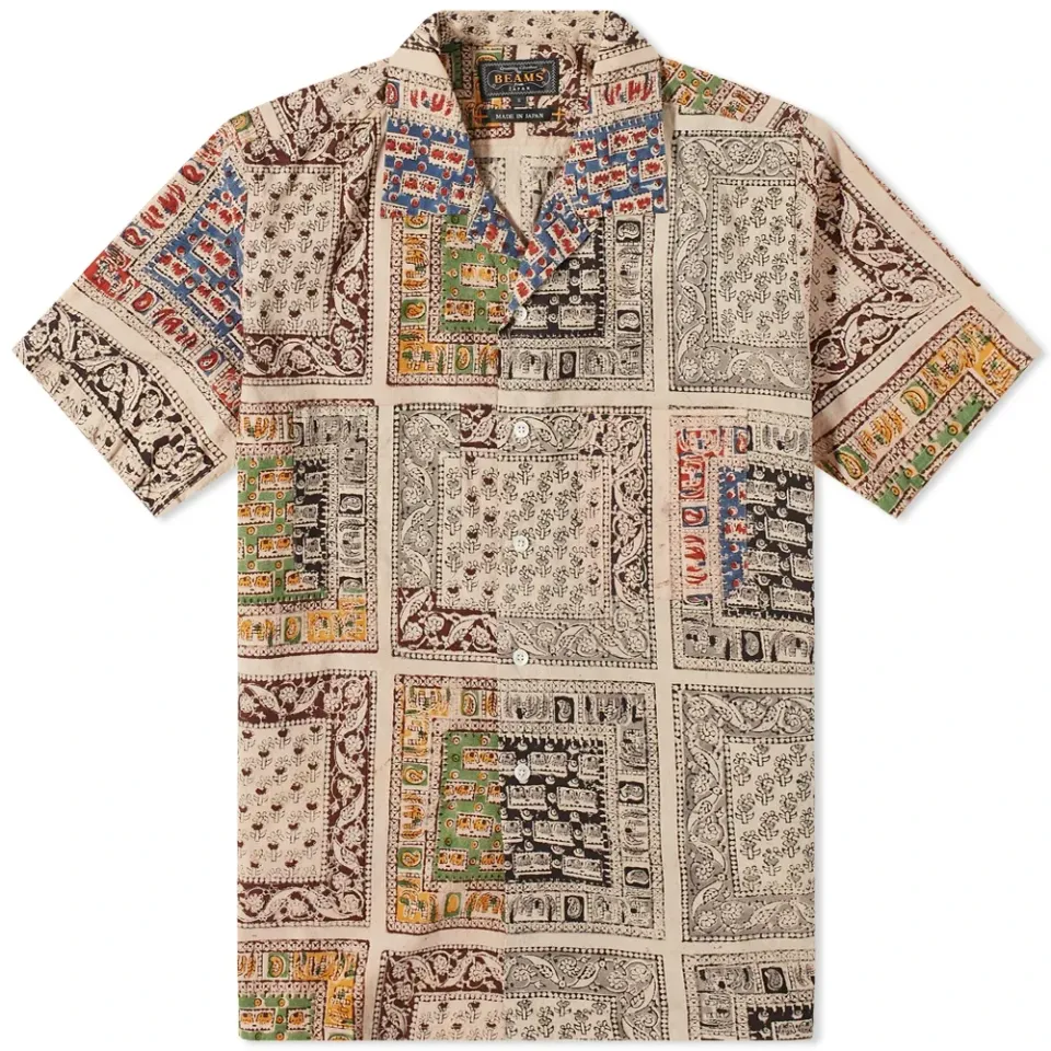 Short Sleeve Open Collar Elephant Block Print Shi