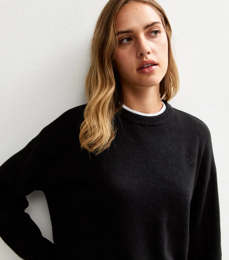 Women's Black Knitted Side Split Jumper