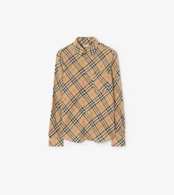 Relaxed Fit Check Linen Shirt in Sand beige