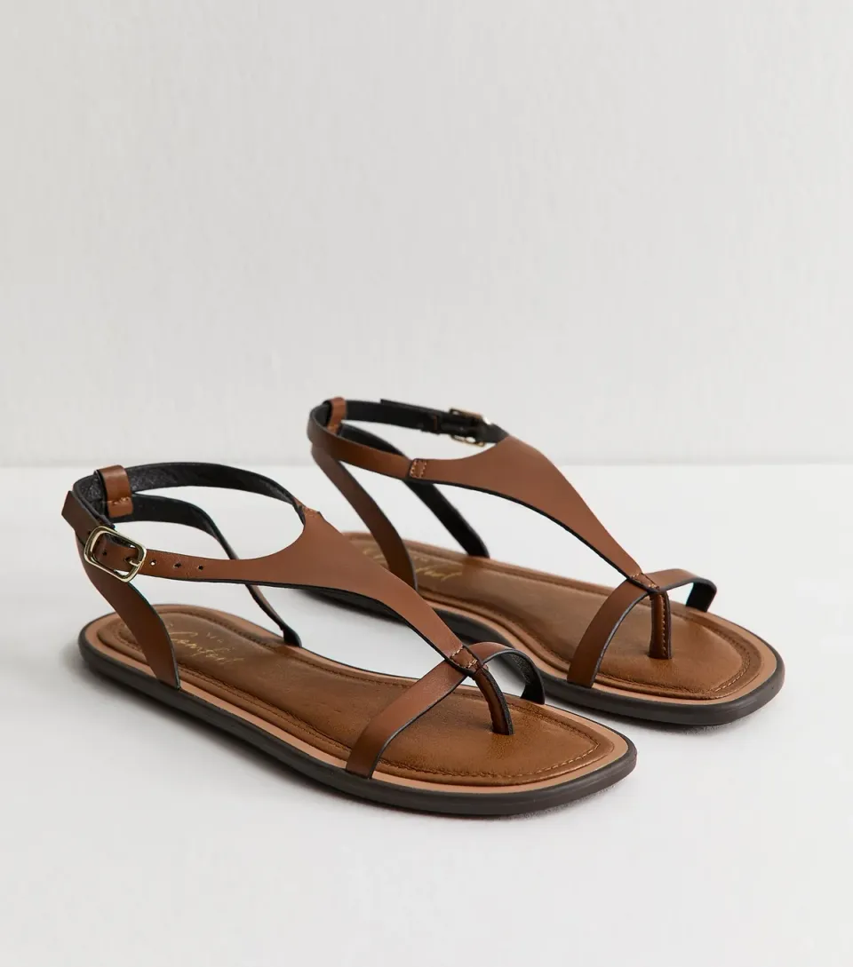 Women's Brown Faux Leather Thong Sandals