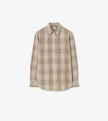 Classic Fit Check Cotton Shirt in Stone grey