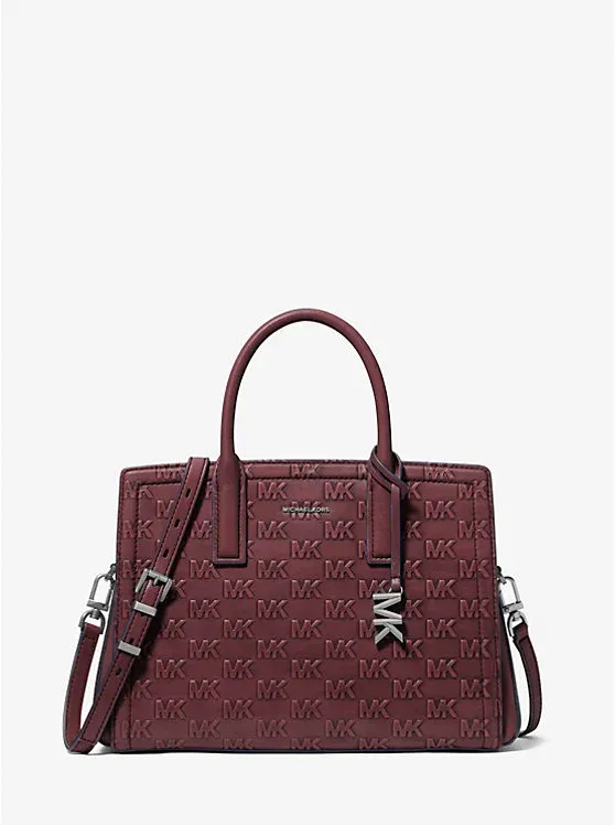 Laila Medium Logo Embossed Burnished Leather Satchel
