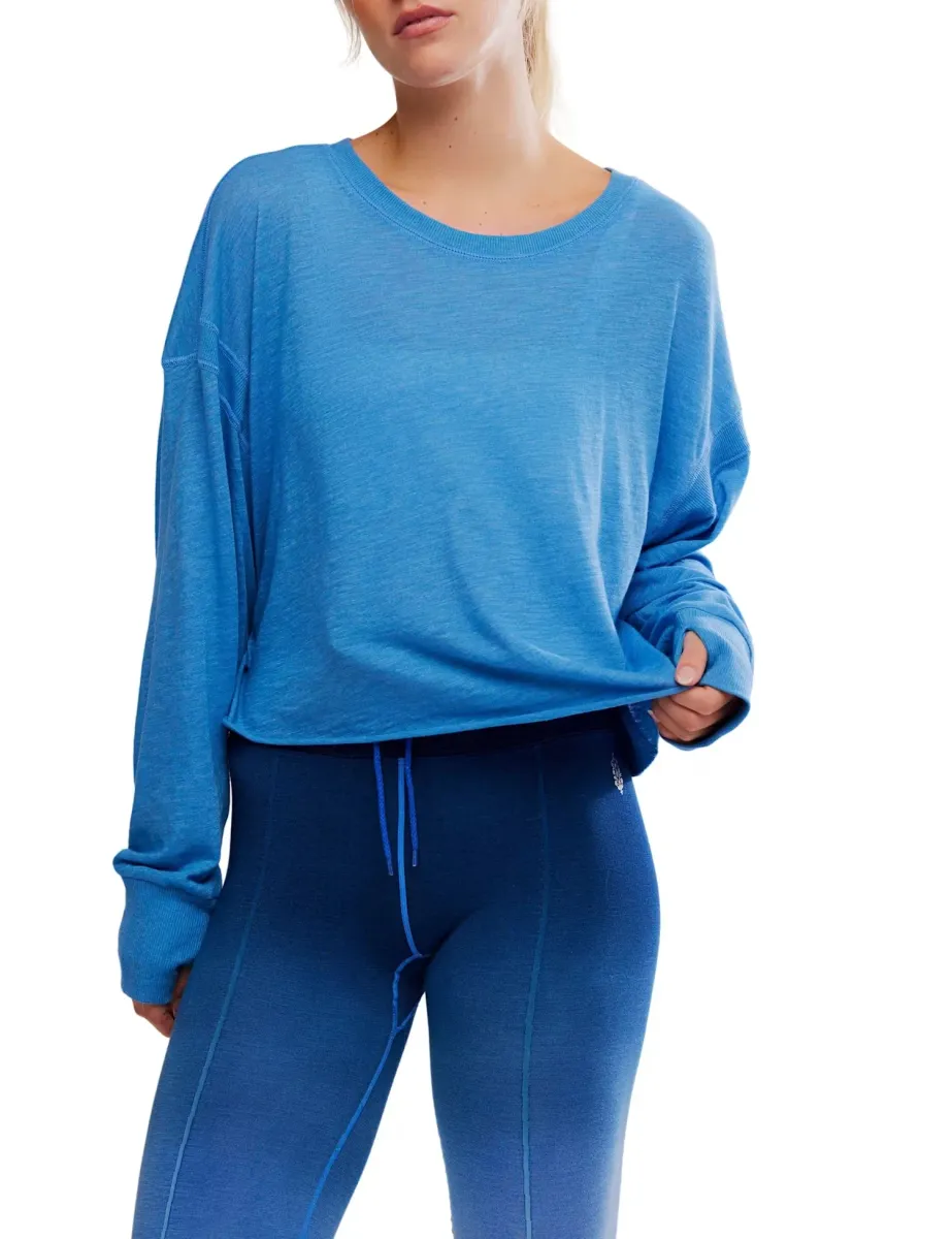 My Time Cotton Rich Crew Neck Open Back Top Cobalt