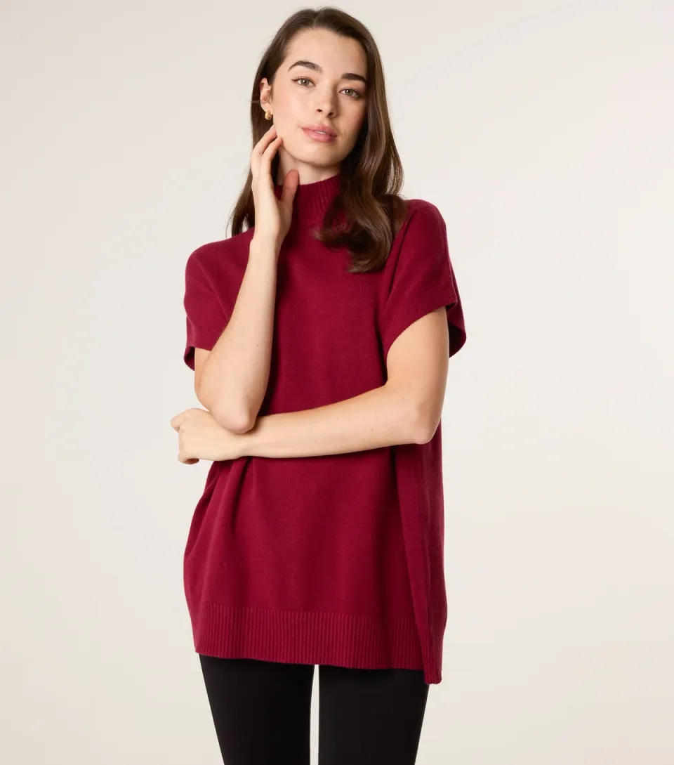 Women's Burgundy Knitted High Neck Top
