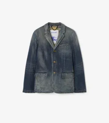 Coated Denim Tailored Jacket in Mid blue - Men, Cotton