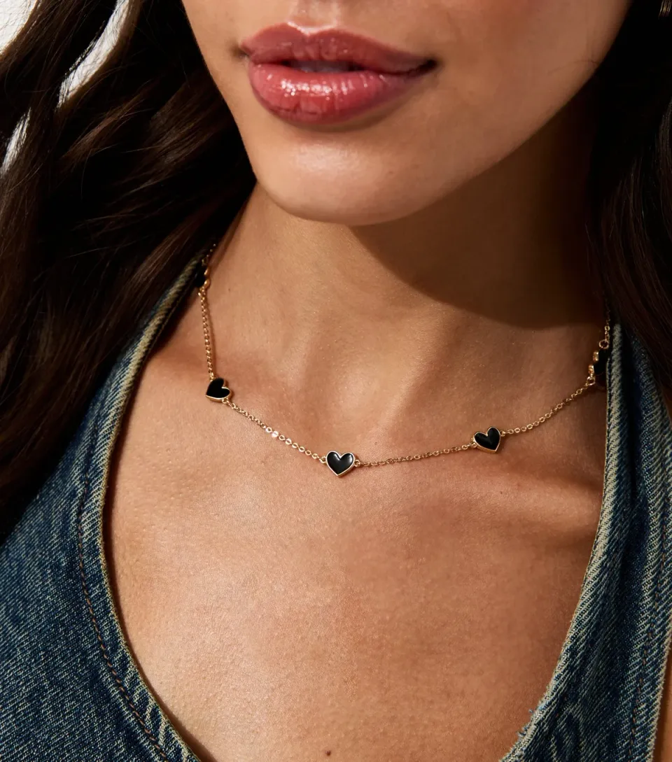 Gold Tone Mini Heart Charm Necklace