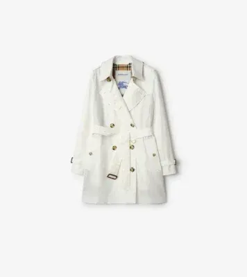 Short Tropical Gabardine Kensington Trench Coat in Cotton white