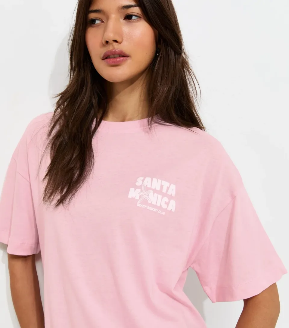 Women's Light Pink Cotton Santa Monica Oversized T-Shirt
