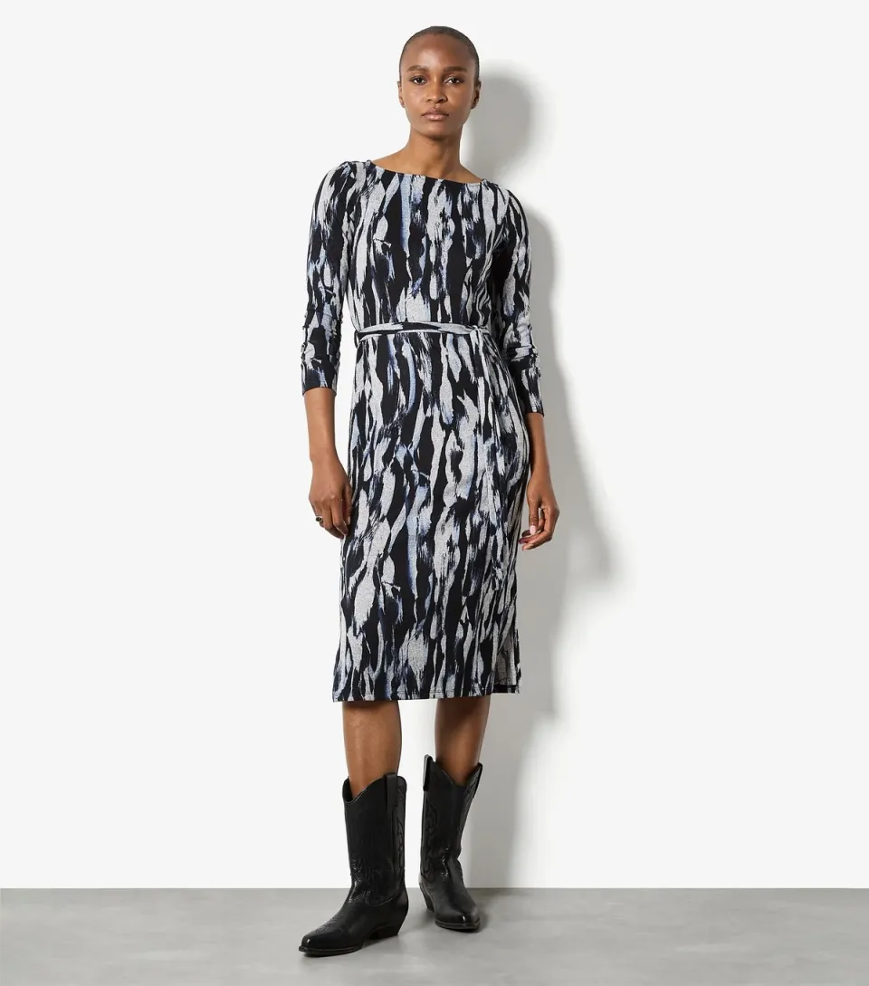 Women's Blue Brushstroke Columns Midi Dress