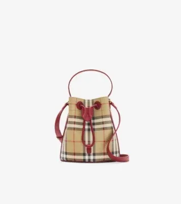 Mini Check Bucket Bag in Archive beige/ruby red