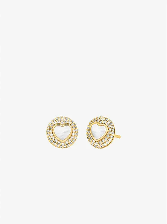 Precious Metal-Plated Sterling Silver Mother-of-Pearl Heart Stud Earrings