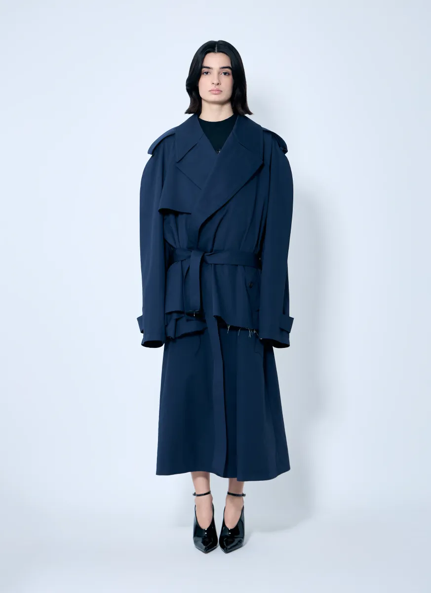 Cropped Distressed Hem Trench Coat