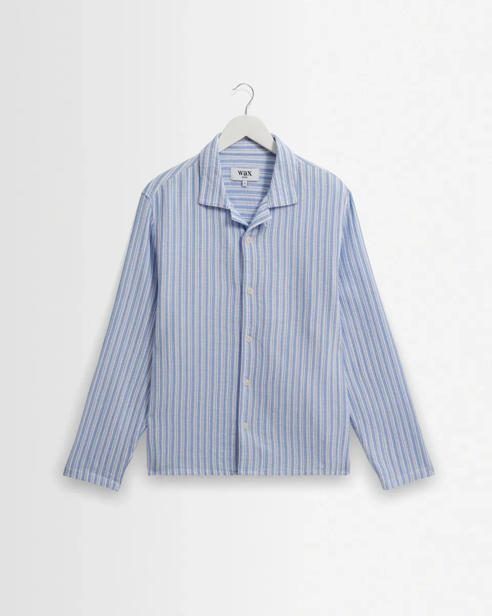 Corey - Bright Blue Cotton Twisted Stripe Shirt