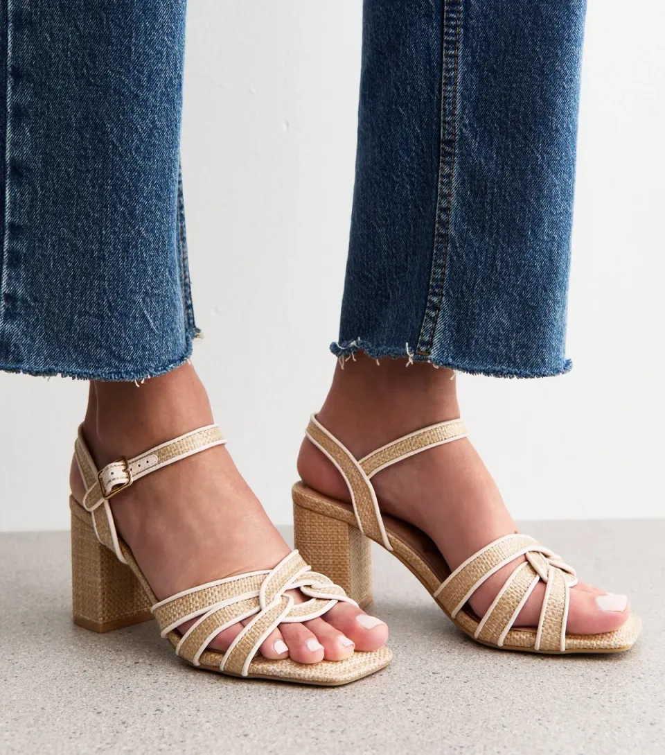 Women's Camel Raffia Look Twist Strap Sandals Vegan