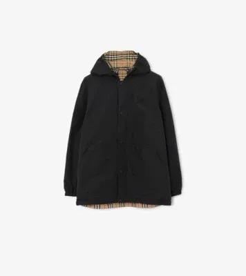 Reversible Check Nylon Hooded Jacket in Archive beige