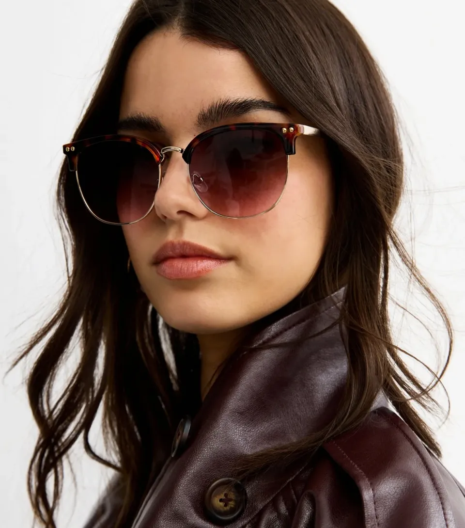 Brown Tortoiseshell Effect Round Frame Sunglasses