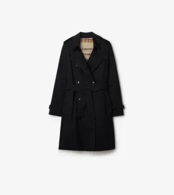 Mid-length Kensington Heritage Trench Coat in Black - Women, Cotton Gabardine