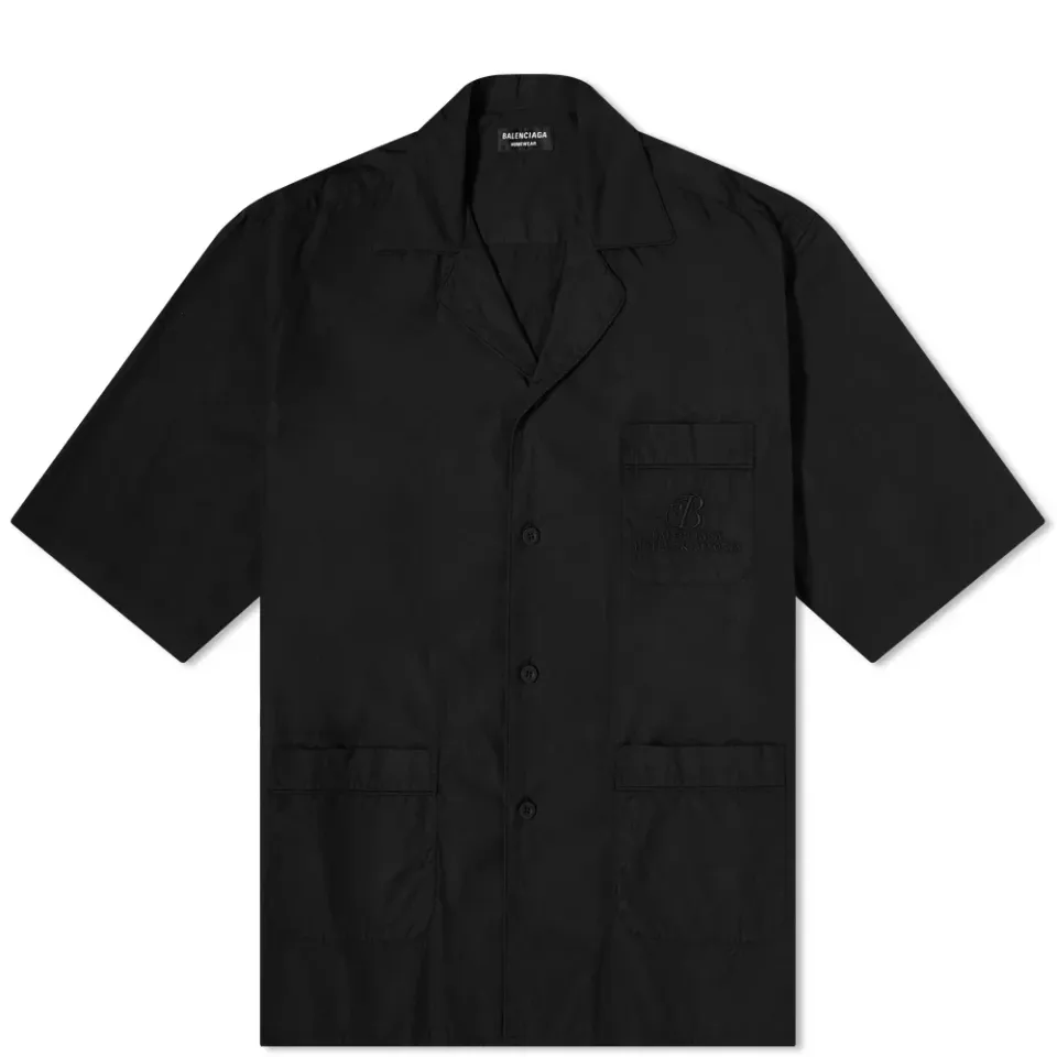 Short Sleeve Embroidered Pocket Logo Vacation Shi