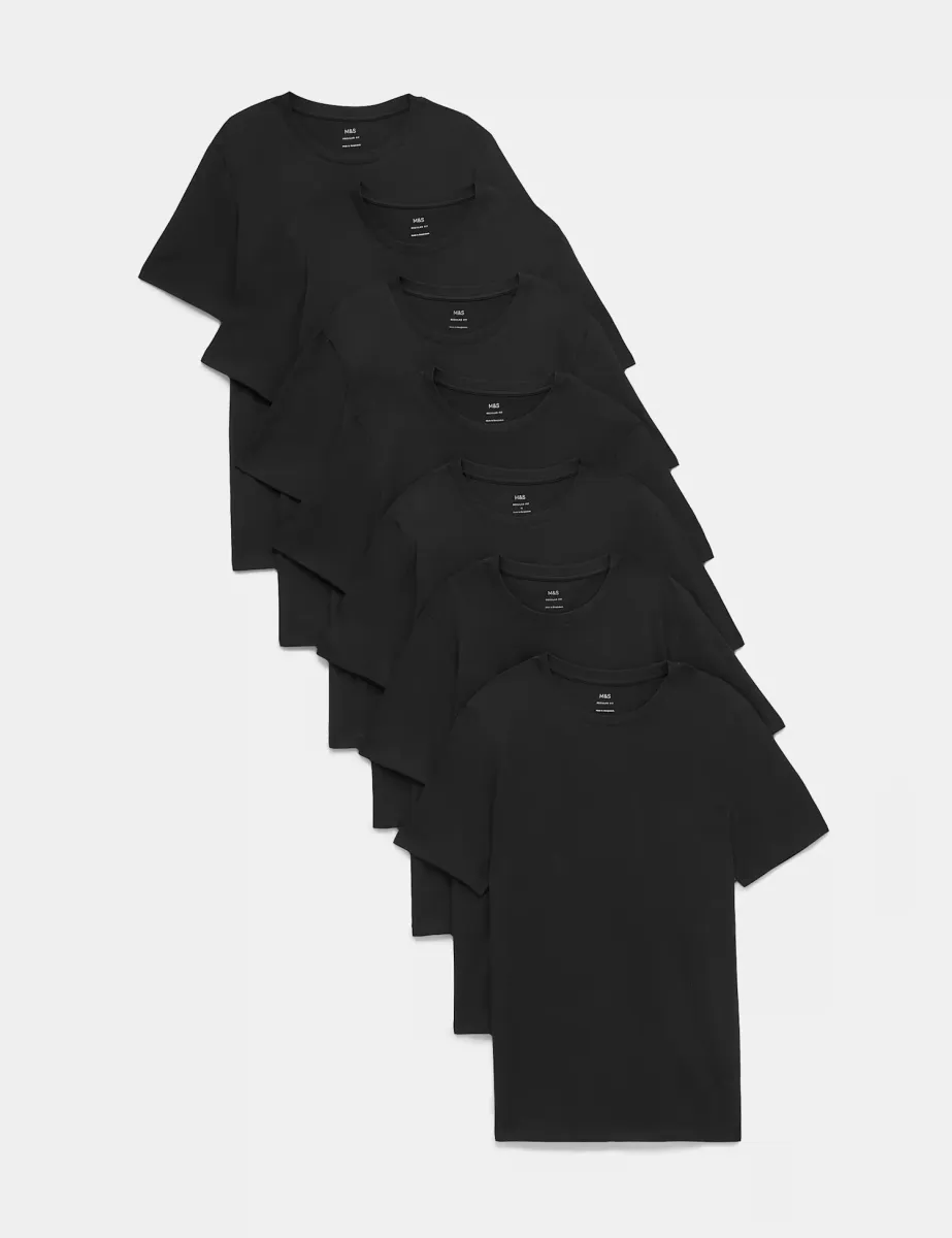 7 Pack Pure Cotton Crew Neck T-Shirts Black
