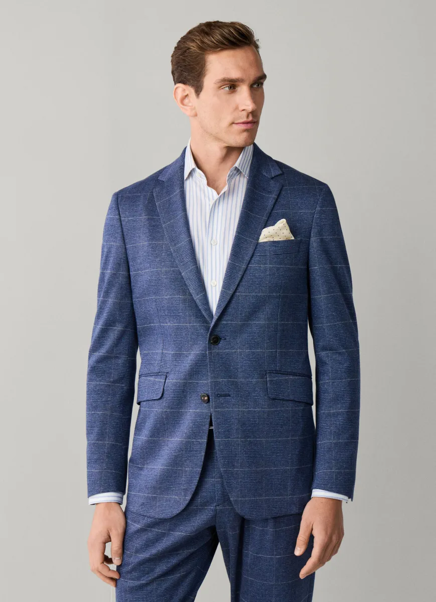 Cotton Travel Knit Prince of Wales Blazer