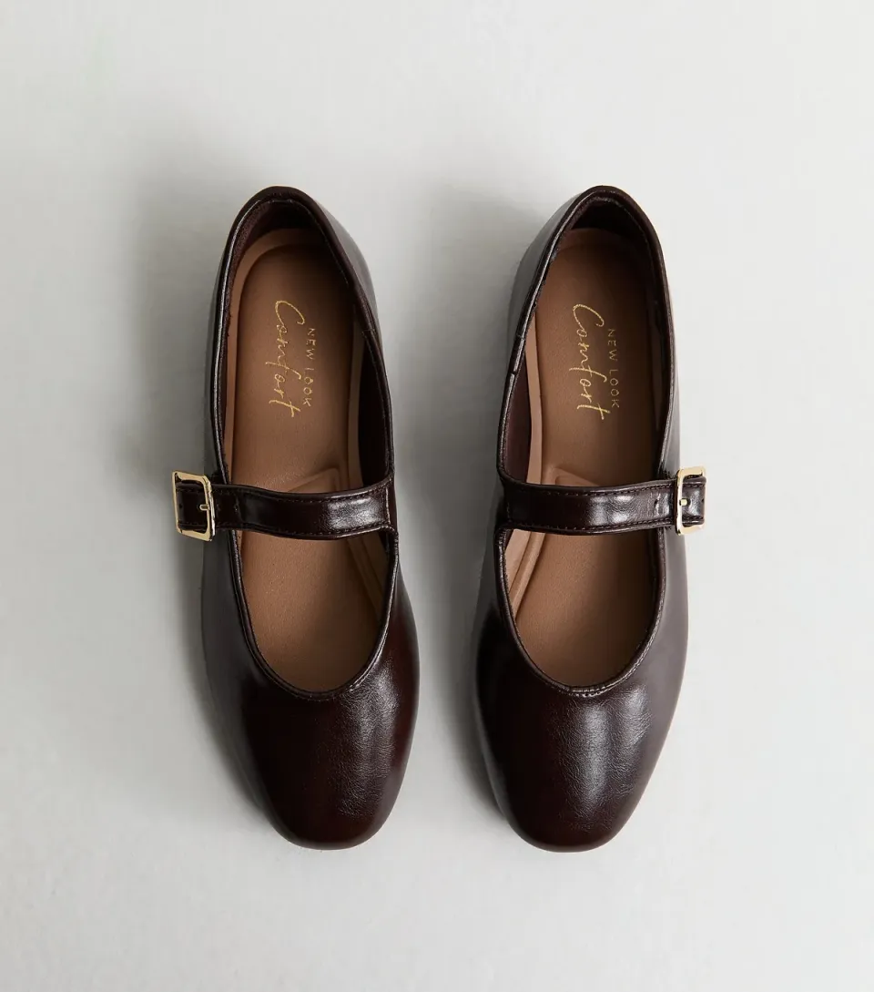 Women's Chocolate Faux Leather Mary Jane Ballet Pumps Vegan
