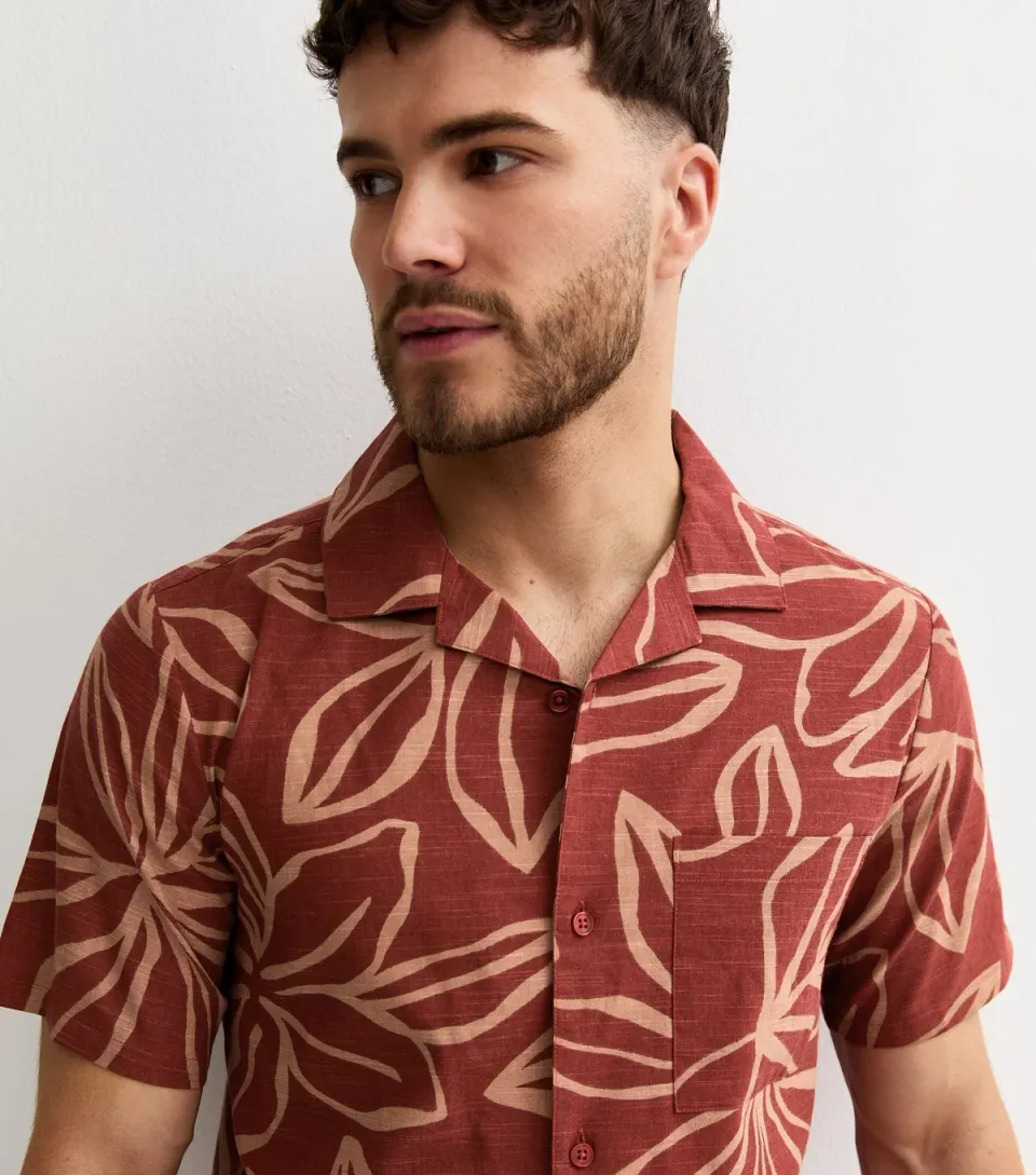 Men's Short Sleeve Reg Longline Floral Sketch Shirt