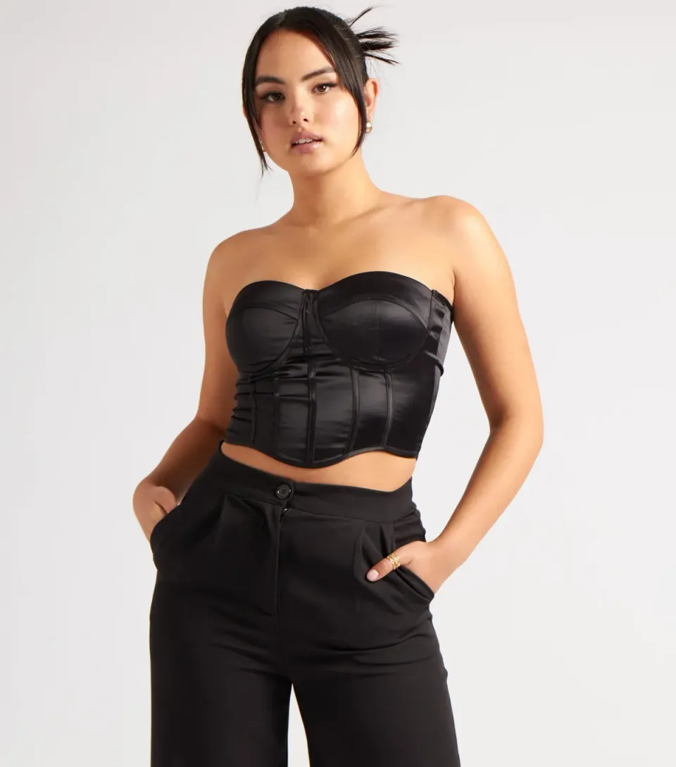 Women's Black Satin Corset Top