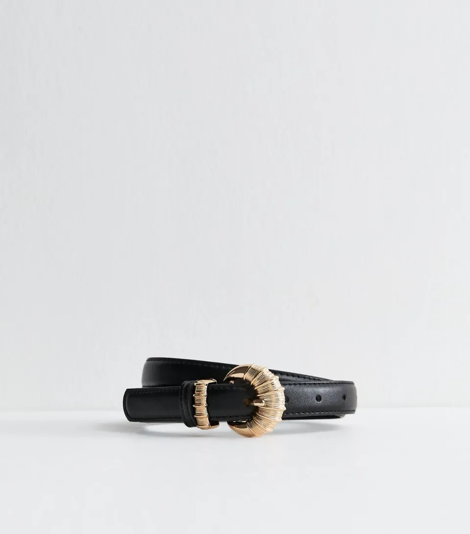 Black Faux Leather Croissant Buckle Belt
