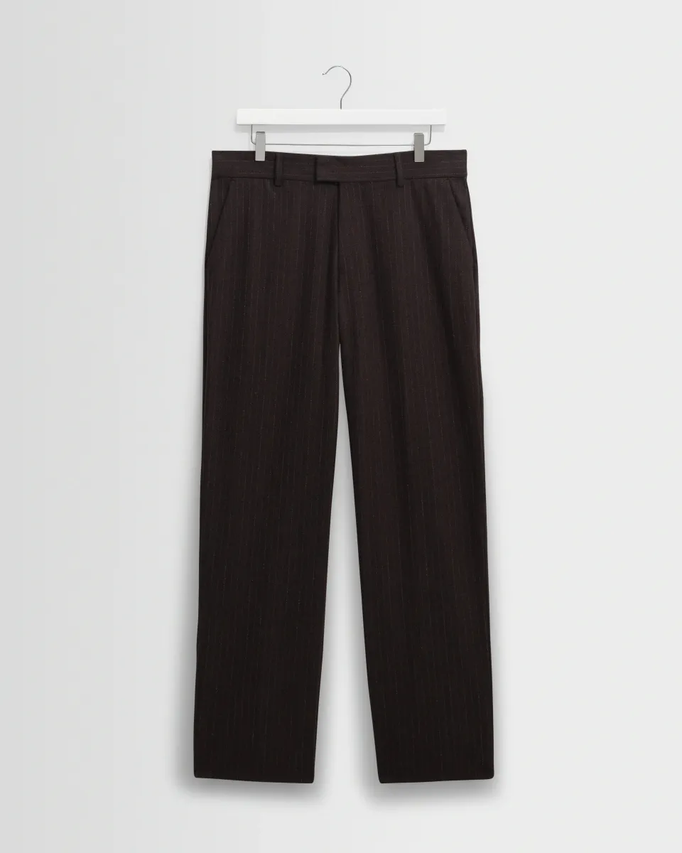Aston - Dark Brown Wool Pinstripe Trousers