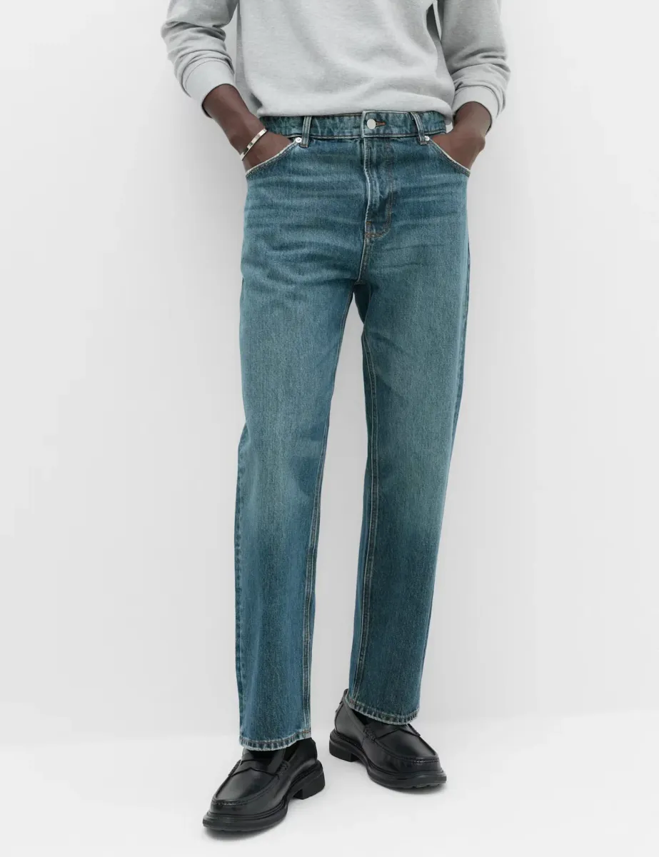 Straight Fit Pure Cotton Heavyweight Jeans Medium Blue