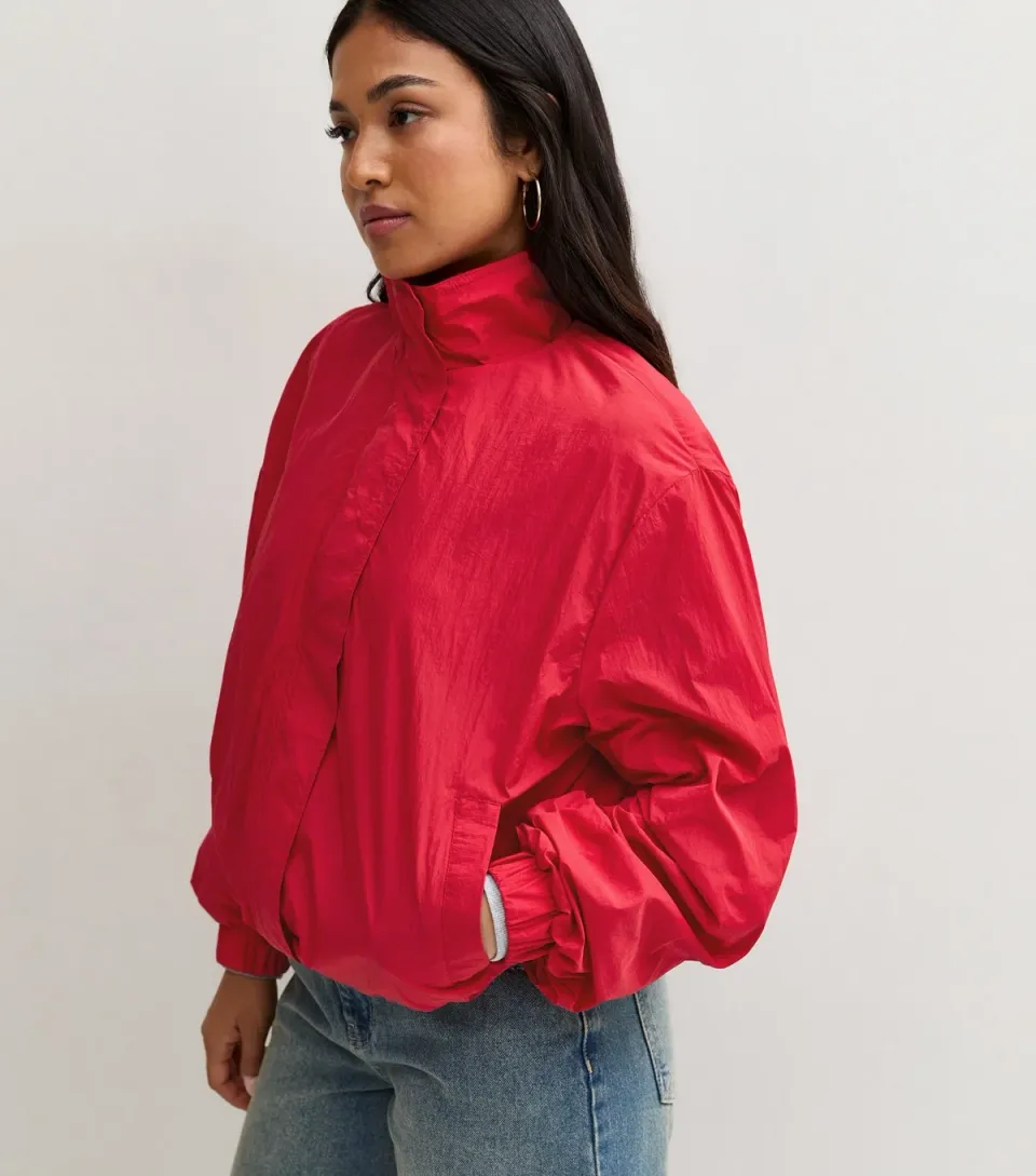 Women's Petite Bright Red Bubble Hem High Neck Jacket