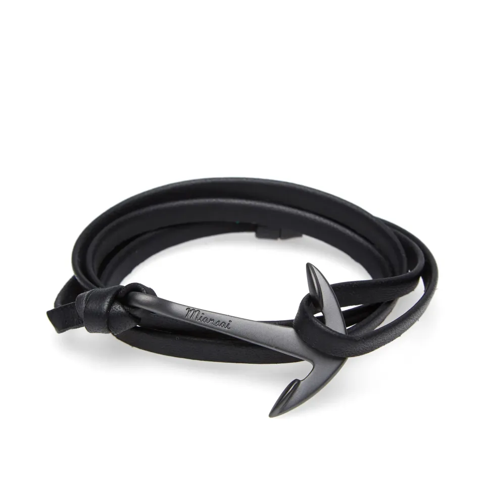 Black Anchor Leather Bracelet