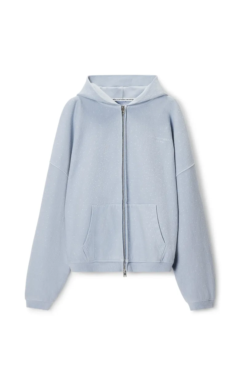 Crystal hotfix oversized zip-up hoodie