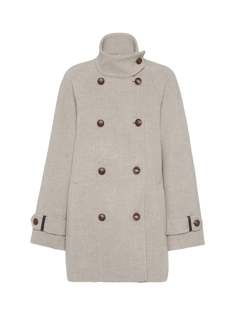 Women Hand-crafted pea coat caban jacket Cool beige