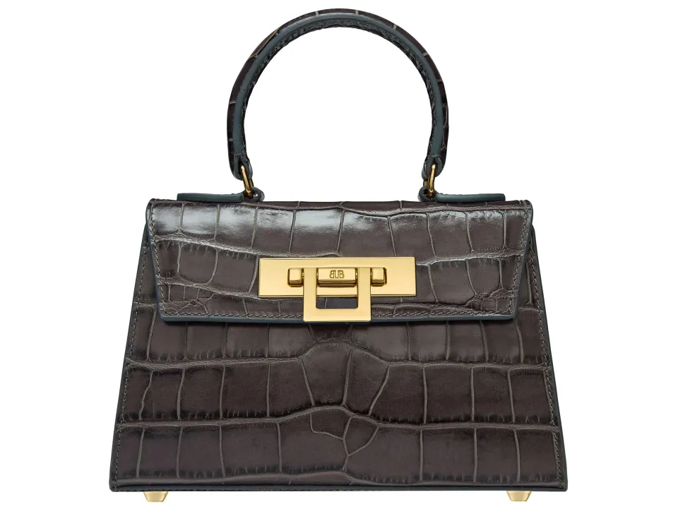 Fonteyn Mignon Orinoco 'Croc' Print Calf Leather Handbag - Dark Grey - 2