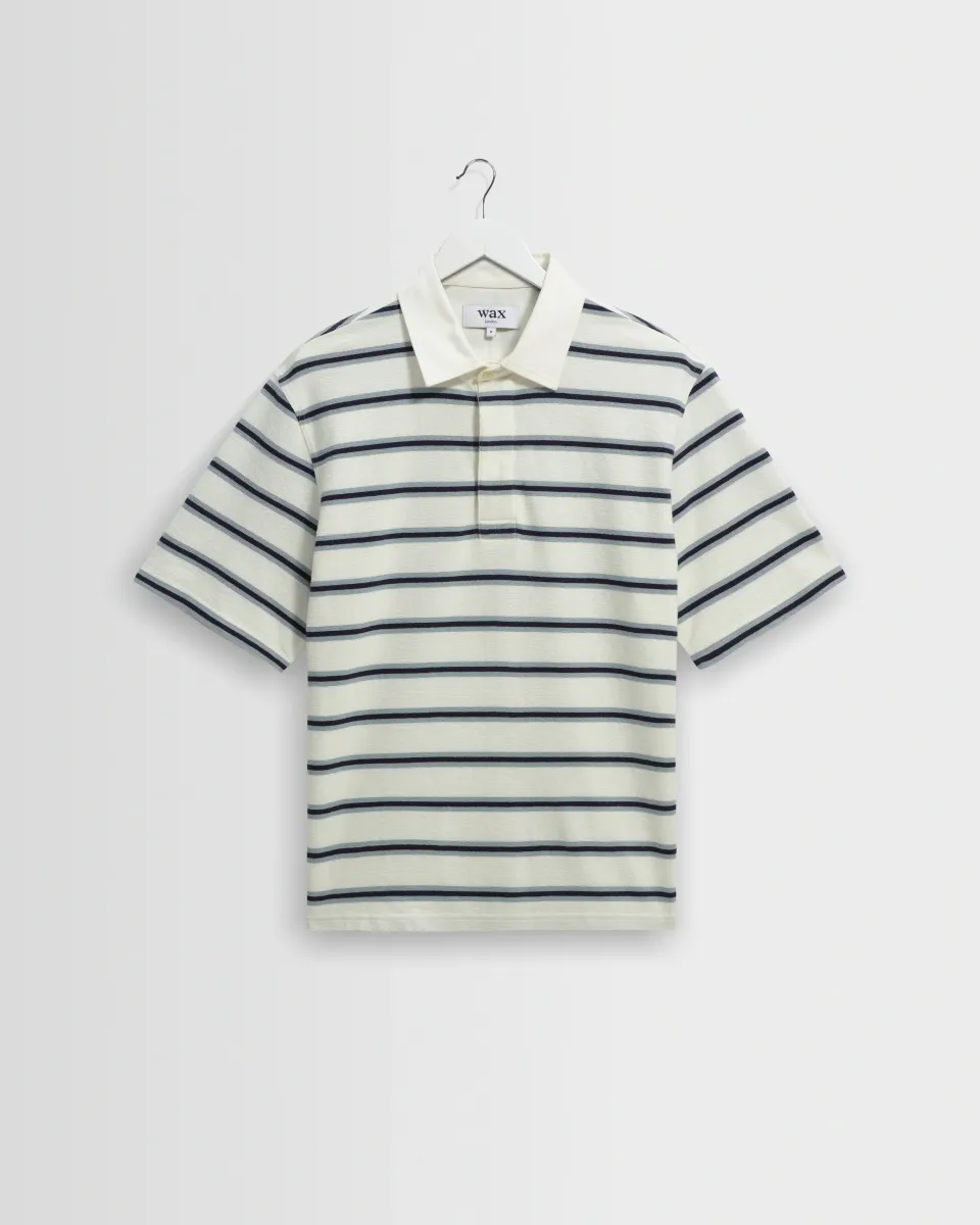 Redman - Ecru Textured Stripe Organic Cotton Polo Shirt