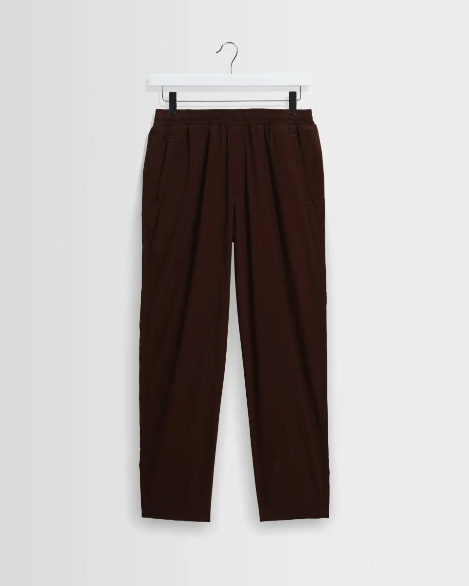 Tyne - Dark Brown Cotton Poplin Loose Fit Trousers