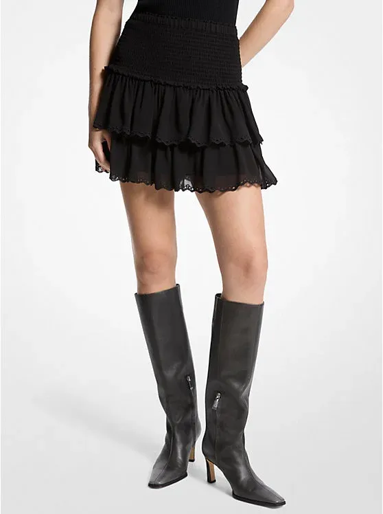 Smocked Georgette Ruffled Skirt
