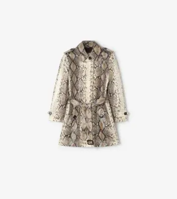 Short Python Print Coated Cotton Stonehaven Car Coat in Alpine white