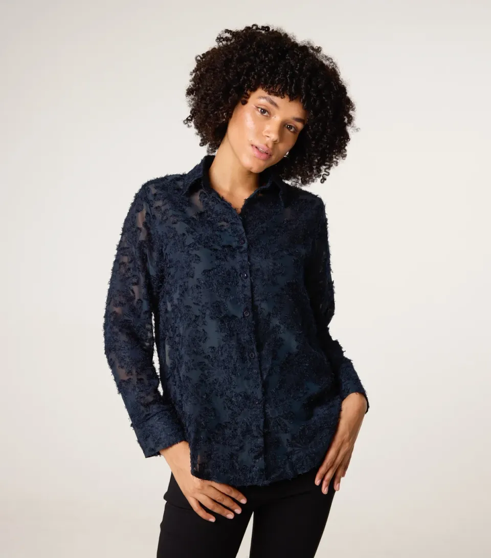 Women's Navy Fluffy Oversized Shirt