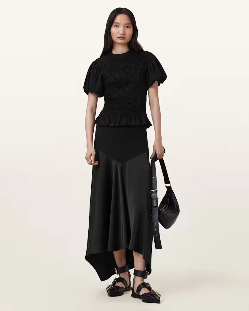 Pia Satin Asymmetric Maxi Skirt