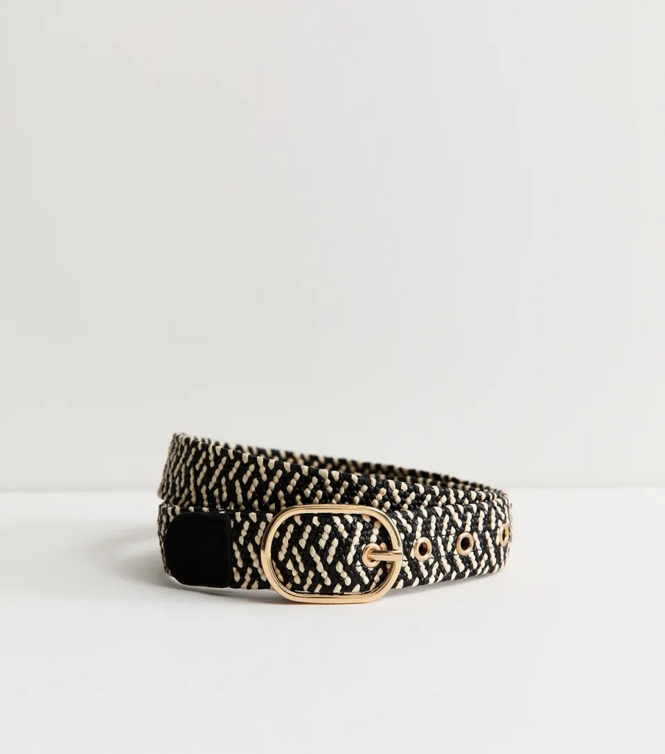 Black Woven Raffia Belt