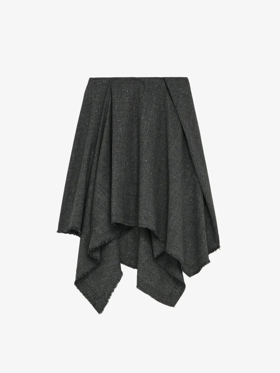 Flecked Glen Check Asymmetric Skirt