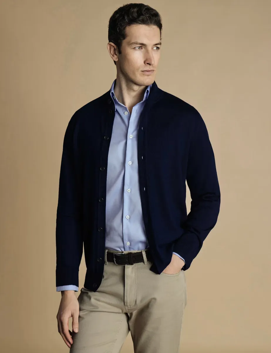Pure Wool Funnel Neck Cardigan Navy