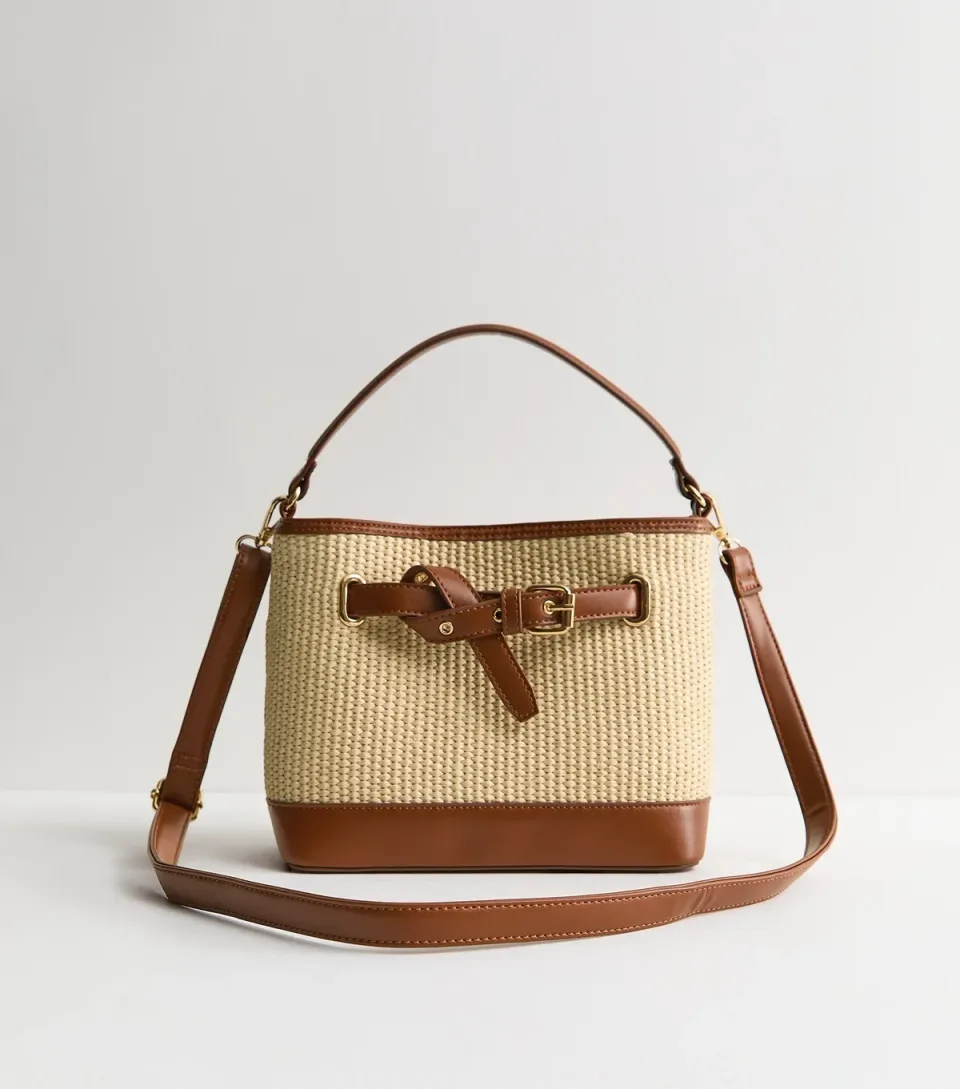 Stone Belted Woven Bucket Bag
