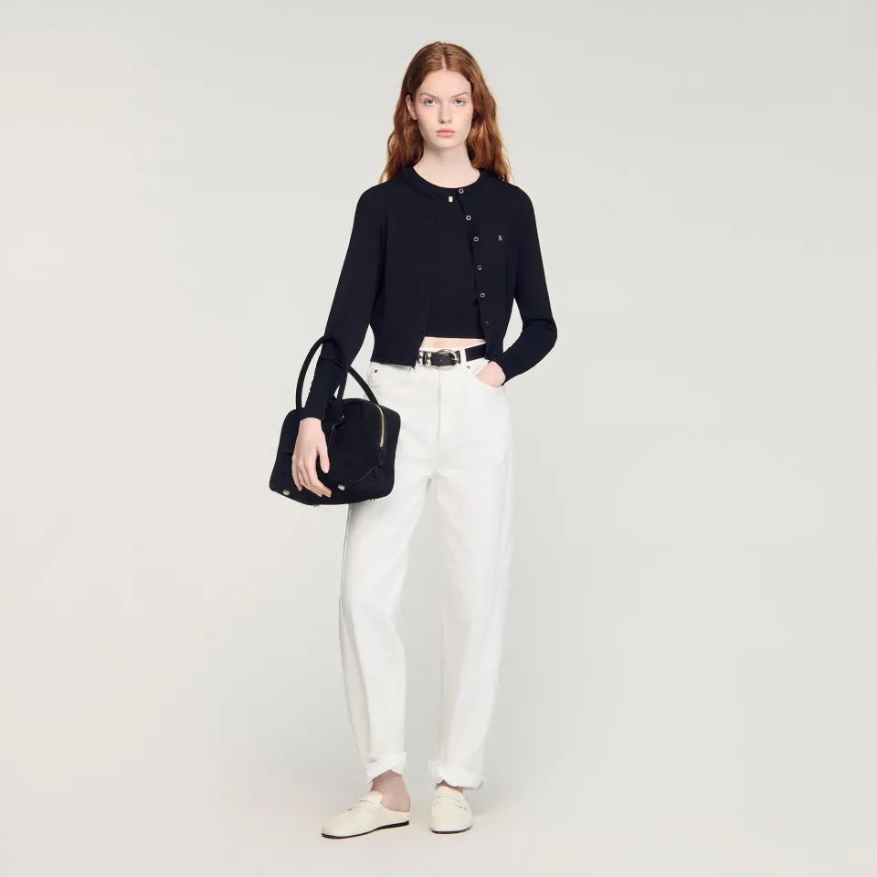Cropped padded round neck cardigan