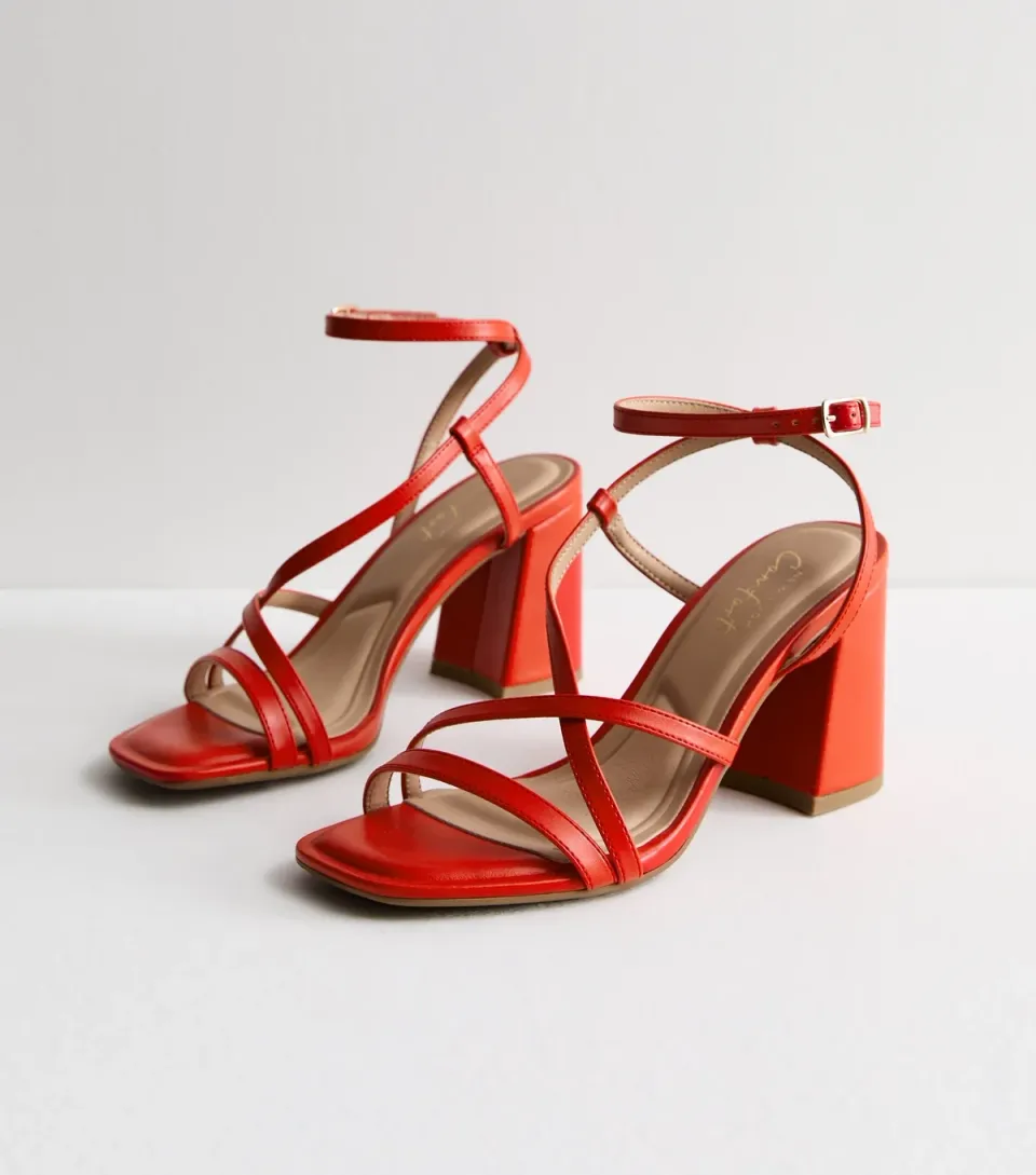 Women's Orange Strappy Block Heel Sandals