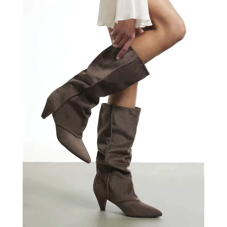Cone Heel Slouch Calf Boots