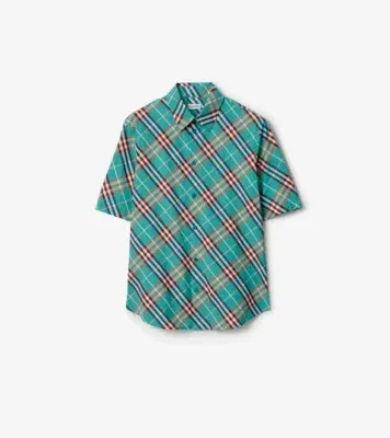 Relaxed Fit Check Cotton Shirt in Atom blue